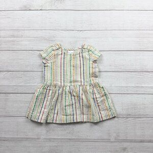 Hanna Andersson Baby Girl Rainbow Stripe Dress Cotton Linen 12-18 Months